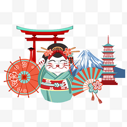 折扇图片_日本旅游艺妓伞招财猫