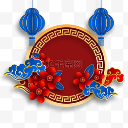 蓝色灯笼传统春节边框