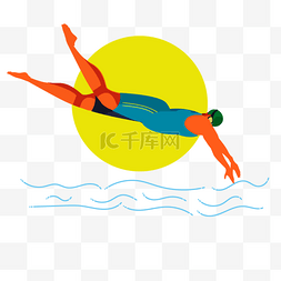 体育动作图片_手绘卡通体育跳水运动插画