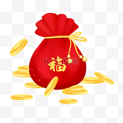 游戏金币堆图片_中国风金币福袋插画