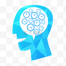 蓝色卡通钟表图片_卡通手绘人脑时间管理图标