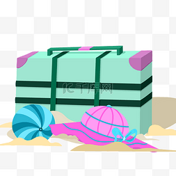 行李箱太阳帽沙滩