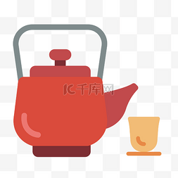 古代卡通物品图片_红色的饮品茶壶插画