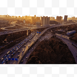 交通枢纽图片_武汉城市建筑梅家山立交日落航拍