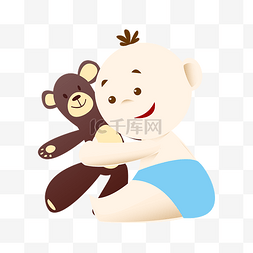  婴儿抱着小熊