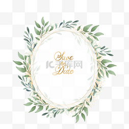 金色花粉末图片_新鲜桉树植物婚礼边框金色装饰