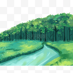 绿植背景板图片_春季植物绿植草丛河流森林树林