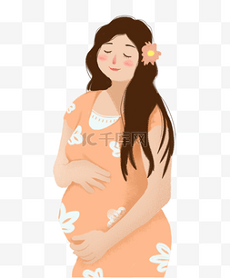 手绘卡通怀孕的母亲免扣元素