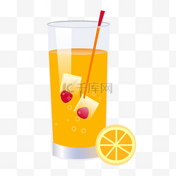 橙汁海报手绘图片_杯子里的橙汁
