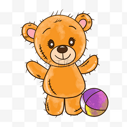 皮球手绘图片_手绘棕色皮球泰迪熊插画