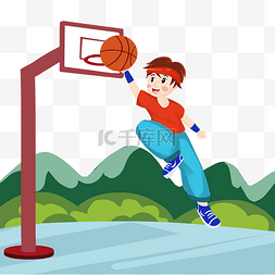 室外篮球场男孩跳跃投篮