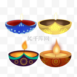 彩色复古造型diwali印度节日油灯