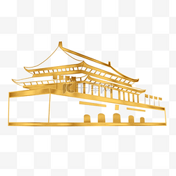 建党节图片_金色天安门剪纸插画