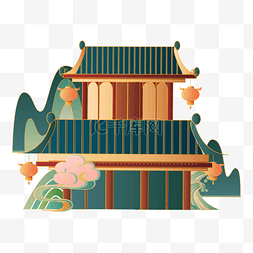 中式建筑剪纸图片_国潮中式建筑