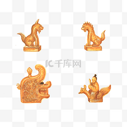 中国古典建筑金瓦龙头装饰神兽