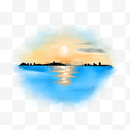 手绘海滩图片_夏天海滩夕阳落日