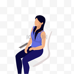 蓝色的背心图片_卡通坐着的女人免扣图