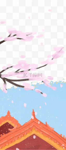 手绘古建筑景点图片_中国风手绘紫禁城装饰边框