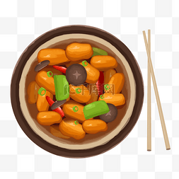 鸡米饭图片_砂锅美食黄焖鸡插画