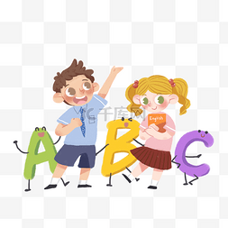 英语教育logo图片_儿童男孩女孩英语英文学习手绘