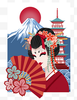 日本旅游艺妓富士山塔