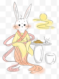 吃的可爱装饰图片_中秋节赏月与吃月饼的兔兔PNG