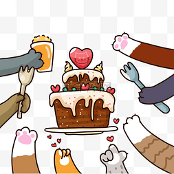 巧克力蛋糕插画图片_巧克力蛋糕可爱卡通猫爪情人节插