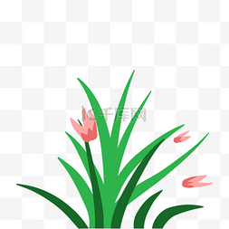 绿色卡通小草和花图片_红色花朵和叶子免抠图