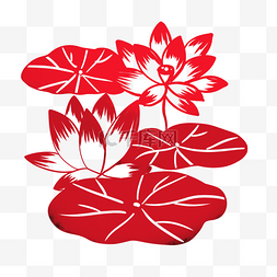 红色荷花花卉剪纸