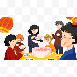 元宵图片_团聚美食聚会红色扁平元宵节过年