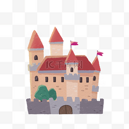 手绘蜡笔红顶城堡