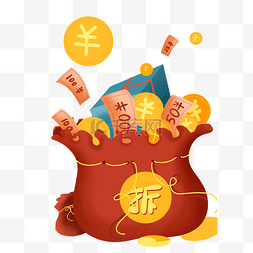 装满金钱的袋子免抠图