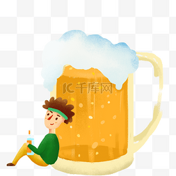 啤酒背景清新图片_小男孩在喝啤酒