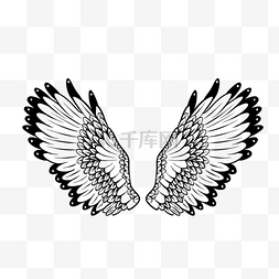 黑白线性手绘装饰性鸟儿翅膀