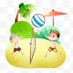 小暑大暑节气黄色卡通男孩打排球
