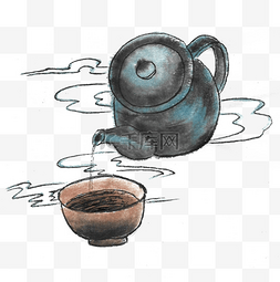 茶壶茶杯中国风图片_水墨茶壶茶杯茶水
