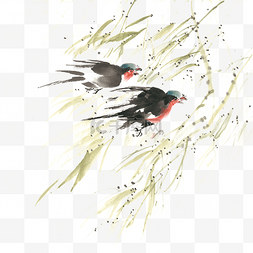 春天的燕子水墨画PNG免抠素材