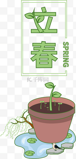 手绘盆栽图片_中国节气24节气立春手绘植物盆栽