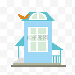 卡通小鸟蓝色房屋