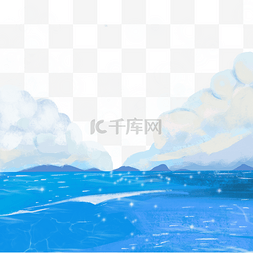 海浪手绘图片_手绘夏日大海天空白云夏天