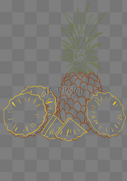 菠萝简笔画png图片_夏季水果线描菠萝凤梨