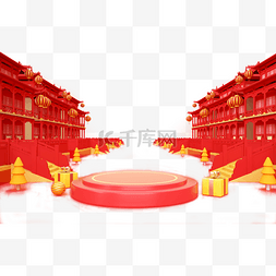 春节不打烊背景图片_传统红木楼