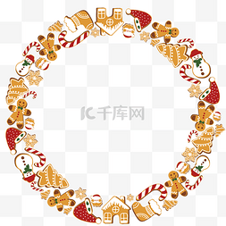 姜饼人卡通圆形圣诞边框