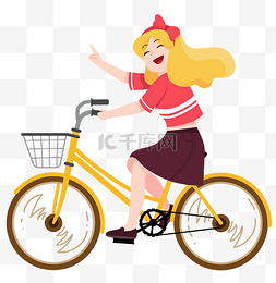 青桔共享单车图片_春夏少女骑行单车出游