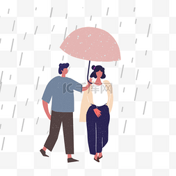 卡通刮风下雨图片_手绘打伞情侣下雨天插画