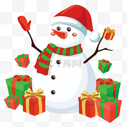 冬日礼物图片_圣诞雪人和礼物堆