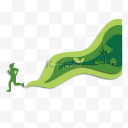 城市剪影绿色图片_跑步的人城市环保