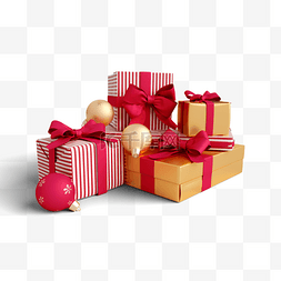 礼物圣诞盒子图片_金色圣诞节礼盒3d元素