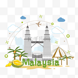 地图图标图片_马来西亚地标扁平图标