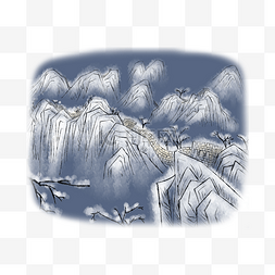 国画雪景图片_中国万里长城水墨雪景